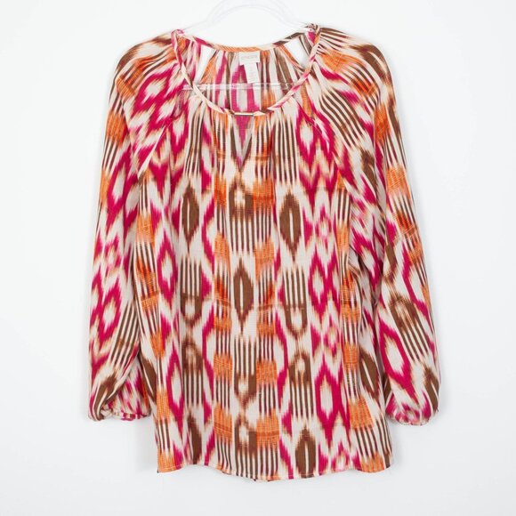 Chicos Womens Artsy Abstract Cut Out Pullover Top Size 2 Large Balloon Sleeve - Picture 1 of 8